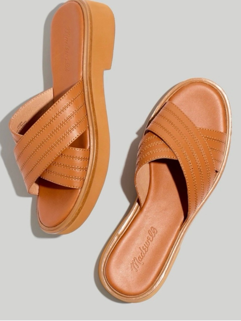 Madewell the Alina Sandal Tan Leather Crisscross Slide size 10.5